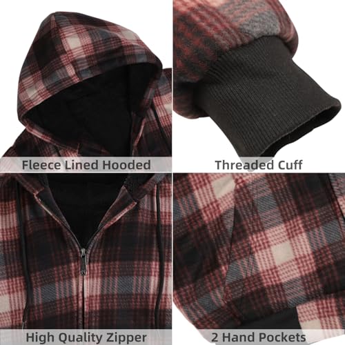 Image of LeeHanTon Mens Flannel Jackets Sherpa Lined Fleece Zip Up Winter Warm Workout Plaid Sweatshirt with Hood