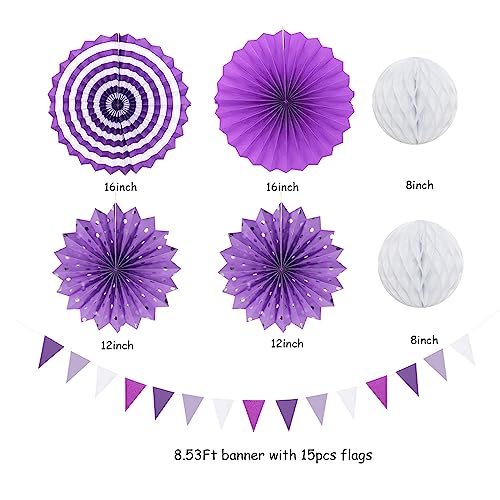 Image of Lavender-Purple White Graduation Party Decorations - 20pcs Paper Lanterns Fans,Tissue Pom Poms,Honeycomb Balls,Birthday Wedding Bridal Baby Shower Engagement Bachelorette Decor Burgleda