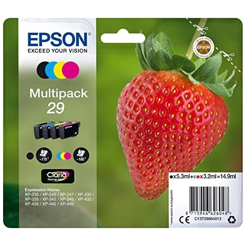 Epson 29 Strawberry Genuine Multipack, 4-colours Ink Cartridges, Claria Home Ink Cover