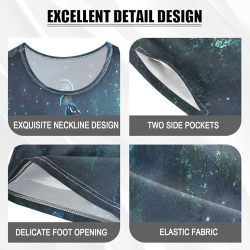 ALAZA Blue Green Peacock Moon Pajamas Set Short Sleeve Cotton Sleepwear Summer Pjs 2 Piece 5-14Y4