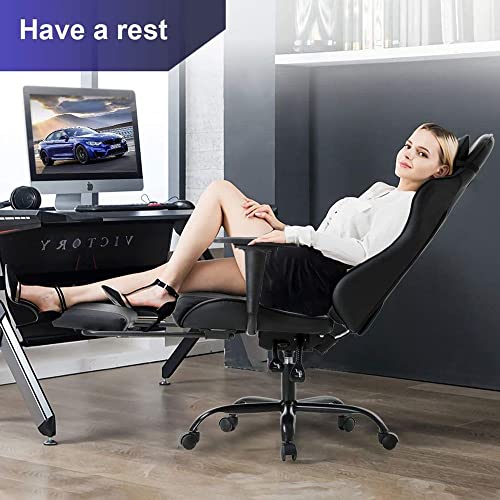 Office Chair Pc Gaming Chair Ergonomic Desk Chair Executive Pu Leather Computer Chair Lumbar Support With Footrest Modern Task Rolling Swivel Racing Chair For Women&Men, Black #TOP4