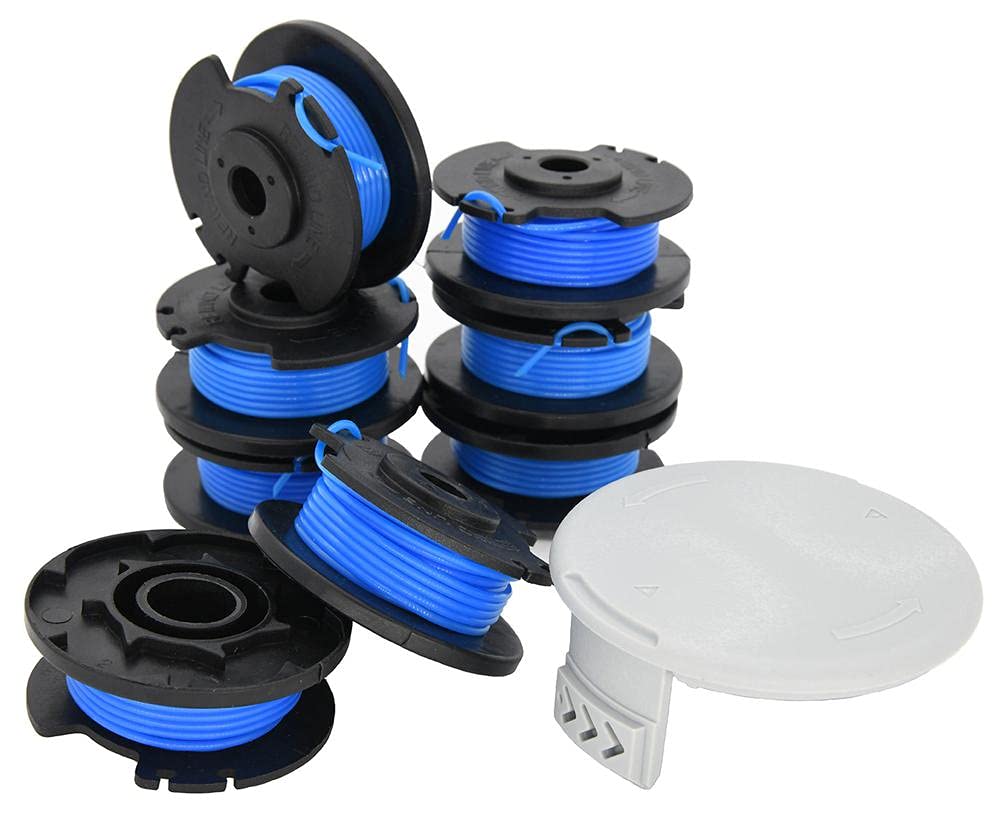 AC14RL3A String Trimmer Replacement Spool Line Compatible with Ryobi One+ 24V, 18V, and 40V Cordless Trimmers 0.065" Autofeed Replacement Spool (8 Spools + 1 Cap) by Rain King