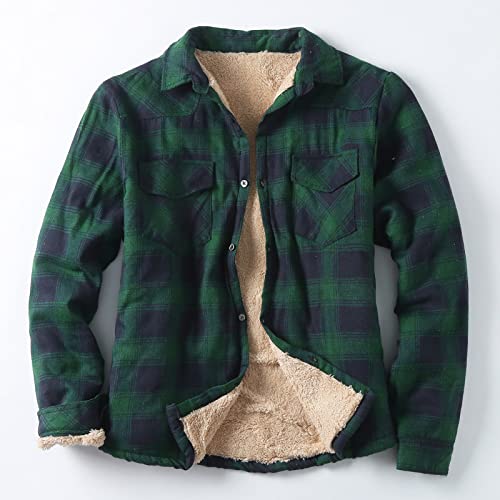 Mens Jacket Fall Winter Fleece Thick Brushed Plaid Lambswool Button Down - image 2