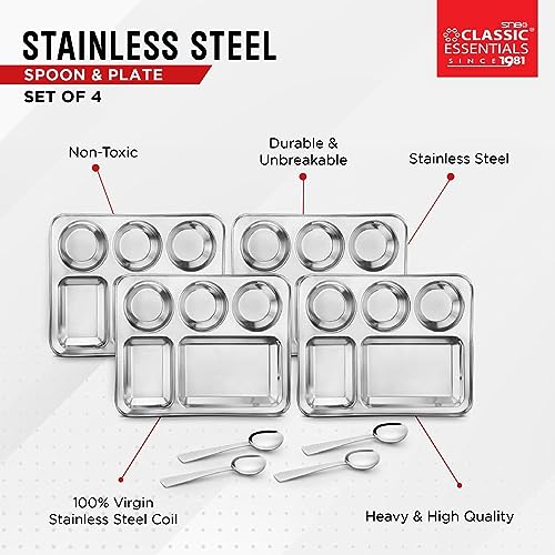 Image of CLASSIC ESSENTIALS Stainless Steel Compartment Plate Bhojan Thali, Lunch /Dinner Plate