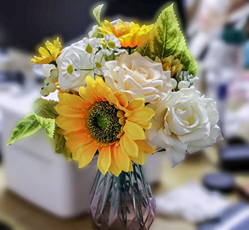 Songnass Artificial Sunflower Bouquets Wedding Fall Decor, Bride Holding Flowers,Diy Garden Craft Art Decor Artificial Flowers Combo Box Set(Sunflower) #TOP5