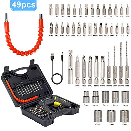 49pcs Cordless Electric Screwdriver Kit, 3.6V 4.5Nm Torque 2.0Ah Battery USB Rechargeable Power Screw Driver Set Portable Wireless Handheld Smart Automatic Precision Mechanical Small Mini Drill Driver