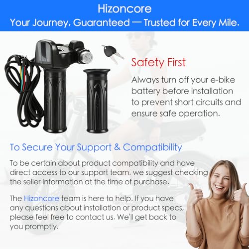 Image of Hizoncore Ebike Full Twist Throttle Fits Ridstar Q20, 48V Plug and Play Throttle 3 Pin Easy Installation, LCD Display with Key Lock, Throttle Grips for Ebike Motorcycle Scooter