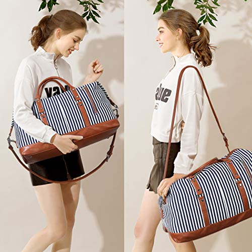 S-ZONE Women Travel Duffel Weekender Carryon Shoulder Tote Bag Canvas PU Leather