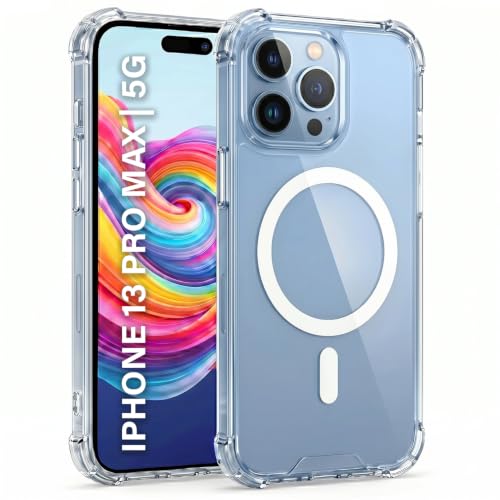 Image of TRUEUPGRADE Back Cover for iPhone 13 Pro Max Non Mag-Safe Transparent PC + TPU Bumper Case with Magnetic Print Shockproof Protection (Transparent Mag-Safe)