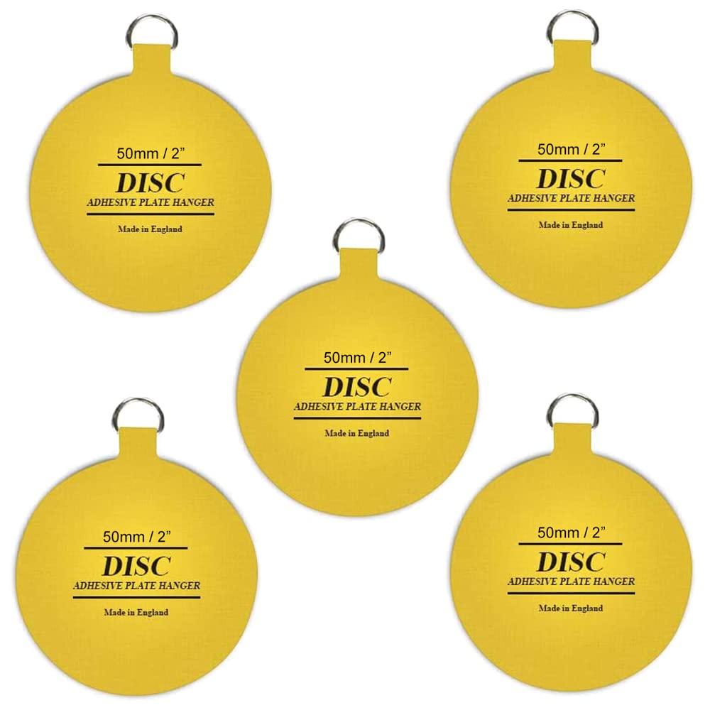 Sisi Uk Yellow Disc Plate Hanger For Walls- Strong Invisible Plate Holder Of Size 50Mm -Pack Of 5 Self Adhesive Stick On Hooks For Picture Plate Hanging Wall Plate Holder Decoration Plate Hanging Disk.