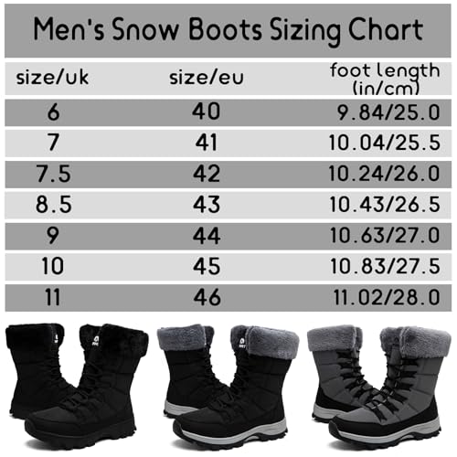 Topwolve Schneestiefel Herren Warm Gefütterte Winterstiefel Wasserdicht Outdoor Rutschfest Winterschuhe,Ganz Schwarz,46 EU