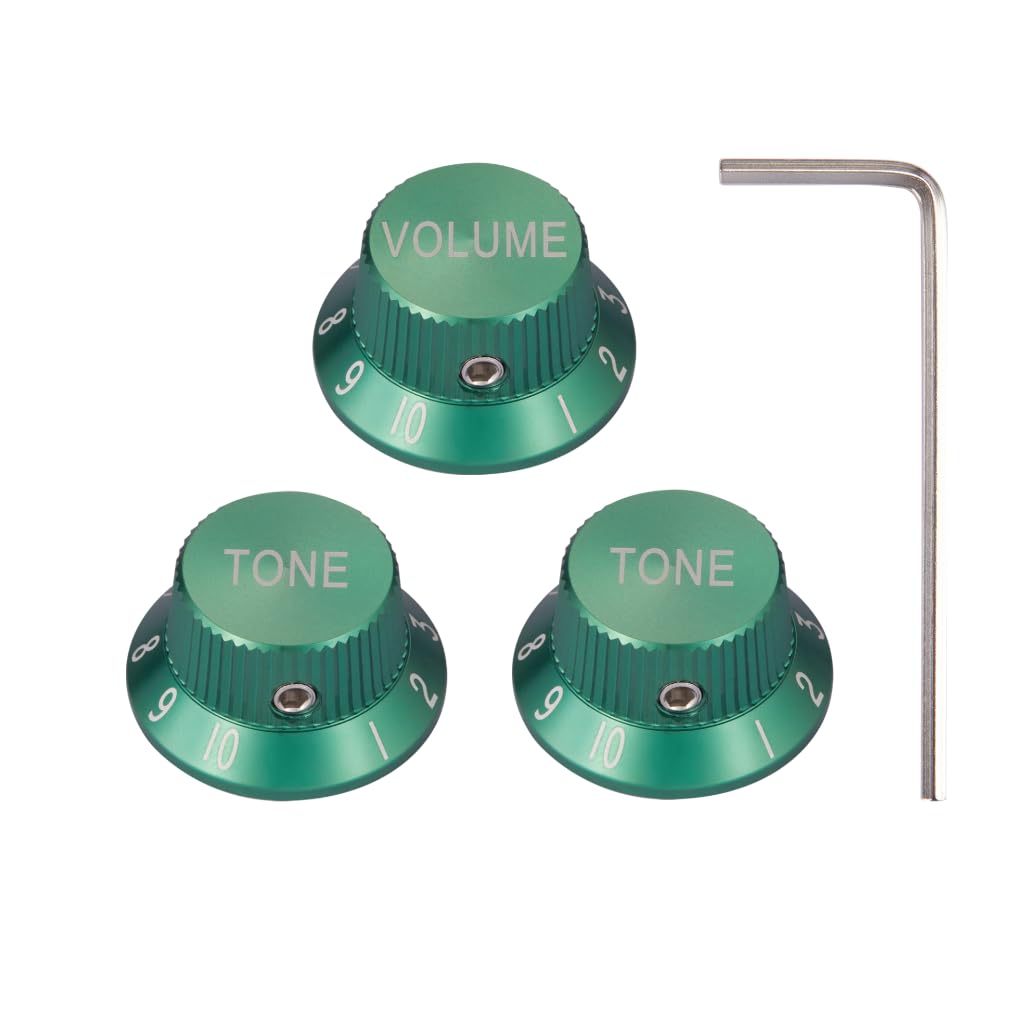 Dopro 세트 나사 0.6cm(1/4인치) 범용 금속 기타 베이스 전위차계 손잡이 알루미늄 볼륨/톤 탑 햇 벨 손잡이 Strat/Ibanez/Yamaha/LP Les Paul 1V2T 그린