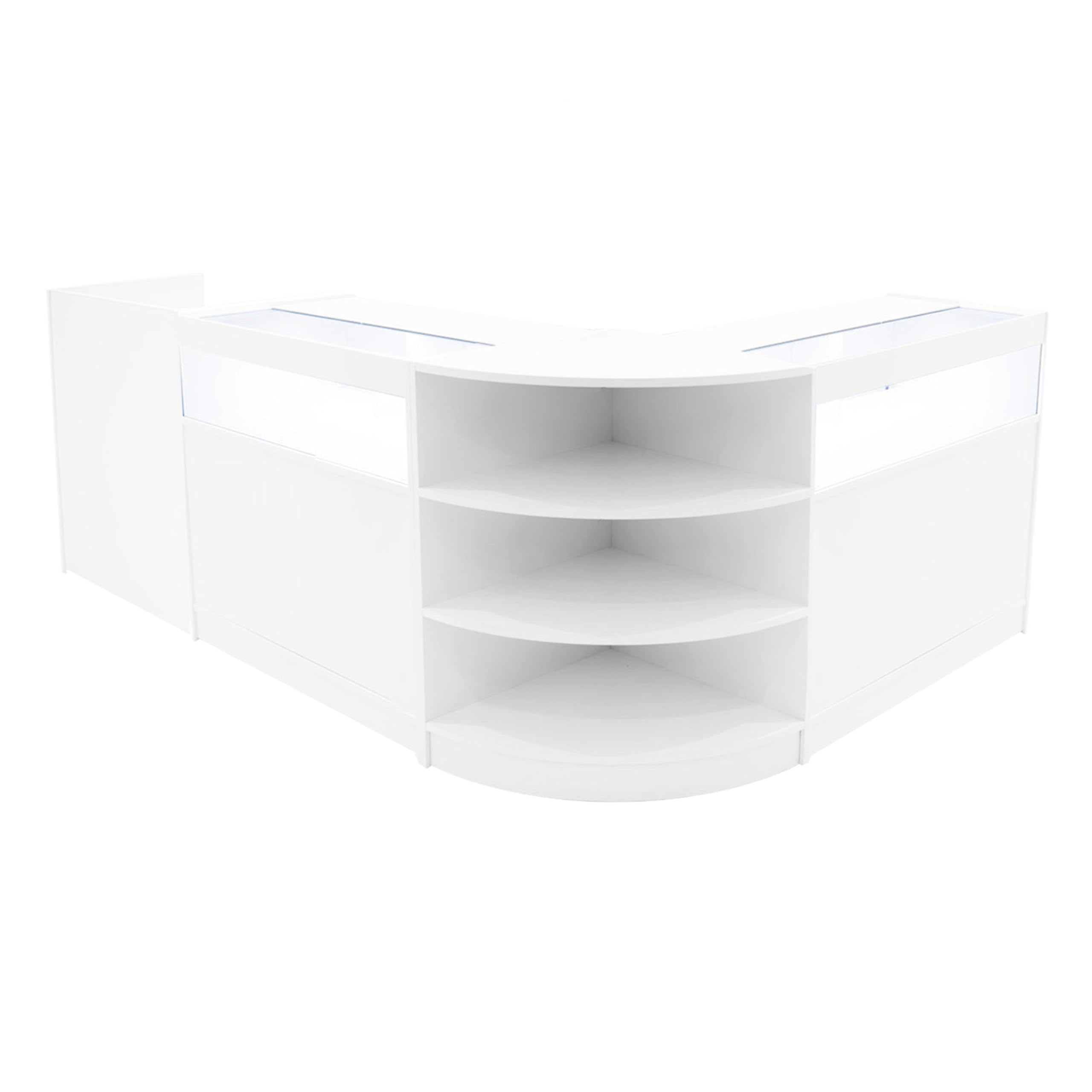 Set Banconi Bianco LED Sagittarius B900 LM60 TB60 Vetrine con Serratura Ante Scorrevoli Chiavi Ripiani Negozio Abbigliamento Gioielli Cassa Angolo Espositore Vetro Illuminazione