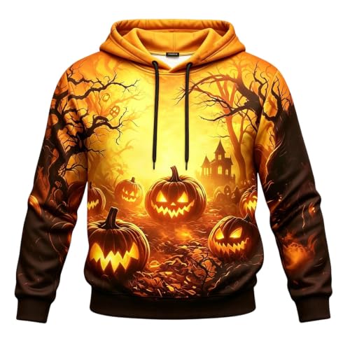 Hoodies for Men Halloween Pumpkin Print Hoodie Casual Long Sleeve Y2k Fashion Pullover Sweatshirt Comfort Clothes Orange - image 1