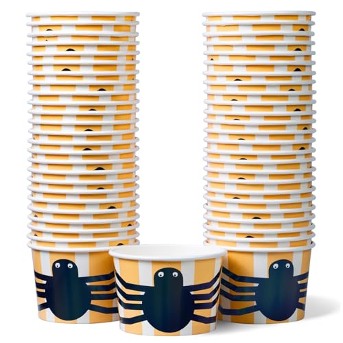 Confettiville Paper Ice Cream Cups 50-Count 9-Oz Disposable Dessert Bowls for Hot or Cold Food 9-Ounce Halloween Party Supplies Treat Cups Spider