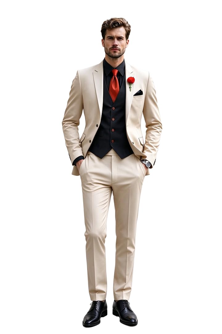 Uomo 3 Pezzi Set Completo Risvolto Punta Blazer Gilet Dritti Pantaloni Formali Moderno Matrimonio Sposo Smoking per Prom Festa