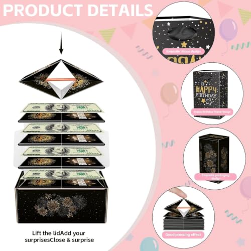 ysmile Surprise Birthay Gift Box for Cash Gift, DIY Explosion Money Box for Boy Girl Men Women Bounce Pop Up - Black