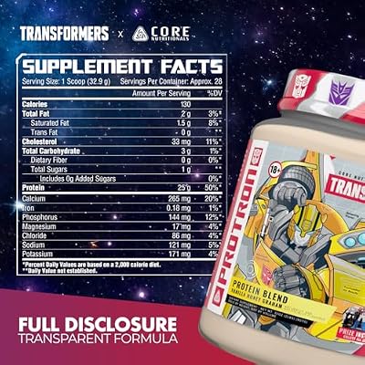 Core Nutritionals Transformers Protron Protein | Whey + Casein Blend | MCTs & Digestive Enzymes | 25g Protein | Free Prize Inside - Starscream | 2 Pound (Milk Chocolate Cookie 'N Cream)