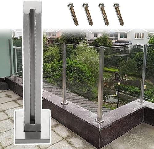 Poteau de garde-corps en verre carré argenté pour garde-corps de balcon et terrasse