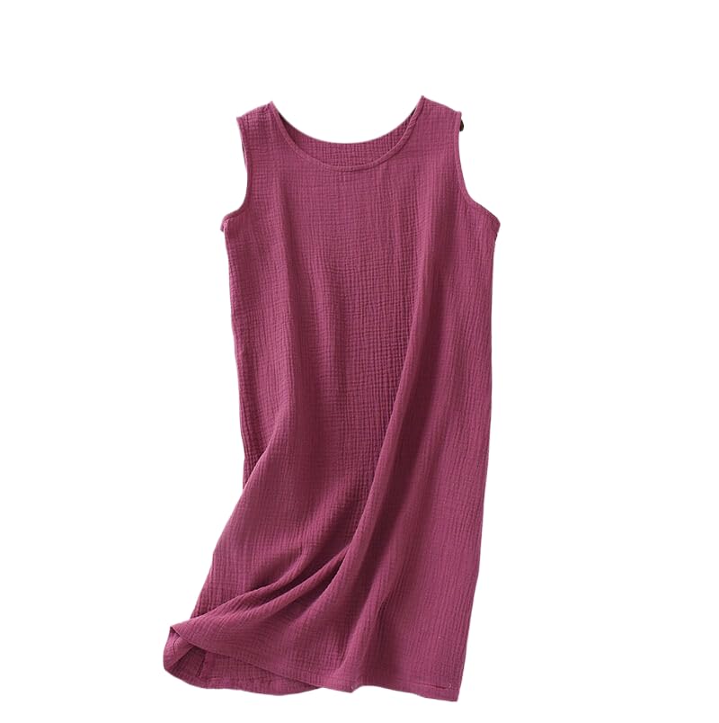 Camisón De Algodón Crepé De Color Liso De Verano Sin Mangas para Mujer, Ropa De Dormir Holgada para Mujer, Ropa De Dormir Sexy, Camisón para Dormir para El Hogar, Chaleco, Faldas