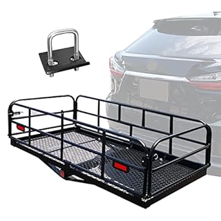 OKLEAD 500 Lbs Heavy Duty Hitch Mount Cargo Carrier 60" x 24" x 14.4" Folding Cargo Rack Rear Luggage Basket Fits 2" Receiver for Car SUV Camping Traveling