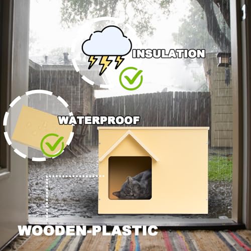 Objoy Outdoor Cat Houses Feral Cat Shelter Wooden Stray Cat Condo Outside Sturdy Waterproof and Insulated with Escape Door (one cat)