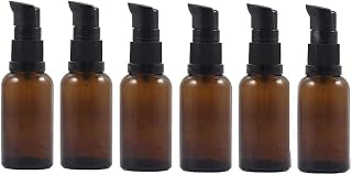 6PCS 50ml/1oz Amber Glass Lotion Bottles Empty Refillable Cosmetic Makeup Travel Size Pump Dispenser Container Jars for Aromatherapy Essential Oils Skincare Toiletries