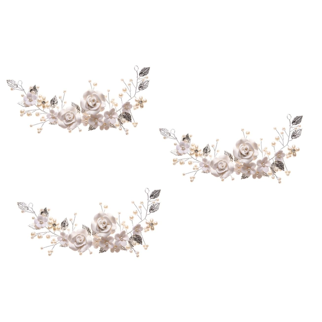 FRCOLOR 3 Piezas Tiara De De Vid Diadema De Guirnalda Nupcial Accesorios Para El Cabello De Boda Tocados De Novia Lazos Para El Cabello Con Flores De Cerámica Blanda.
