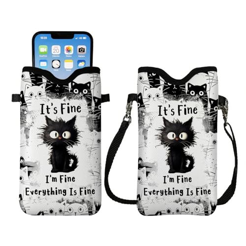 Image of Cell Phone Sleeve Pouch Case Bag with Crossbody Strap Neck Lanyard for Women Men, Cat Lover Gifts Cell Phone Crossbody Bag 7.1x3.9 Inch