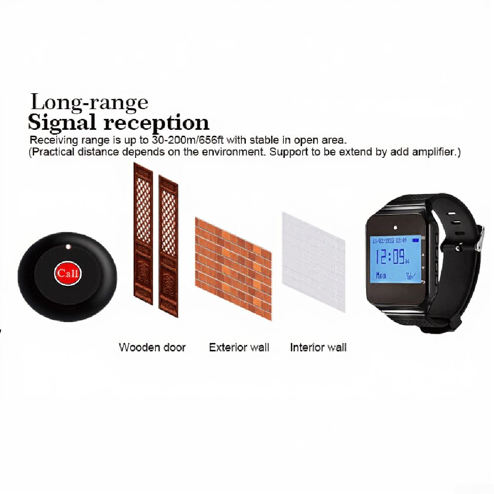 Sistema de localización inalámbrica, 1 a 5 Reloj de pulsera Llamador Receptor móvil impermeable para té Restaurante Cafe Reloj Buscapersonas Sistema de llamada (negro)