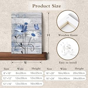 HVEST Farmhouse Floral Wall Art for Living Room, Blue and White Daisy Flower and Butterfly on Rustic Wood Board Canvas Wall Art Framed Artwork Ready to Hang for Bathroom Bedroom Decor, 16L X 12W HVEST Farmhouse Floral Wall Art for Living Room Blue and White Daisy Flower and Butterfly on Rustic Wood Board Canvas Wall Art Framed Artwork Ready to Hang for Bathroom Bedroom Decor 16L X 12W