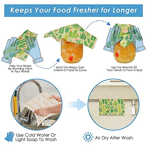 Beeswax Food Wraps Set, Set of 8 Beeswax Wraps, Eco Friendly Reusable Beeswax Paper Food Wrap, Biodegradable Food Storage Wrappers Organic Bees Wax for Cheese, Fruit, Sandwich Wrappers Bowl Covers - Image 5