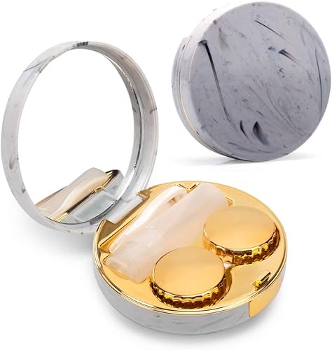 ofone Estuche para lentes de contacto, fundas de contacto de mármol para viajar con herramienta de extracción, espejo, pinzas, botella de solución