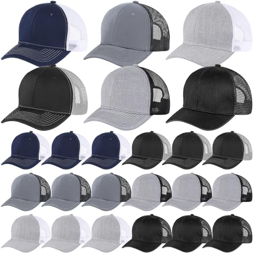 Image of Suhine 24 Pcs Blank Trucker Hat Bulk Unisex Mesh Baseball Cap for Sublimation Embroidery Vintage Adjustable Hat for Men Women