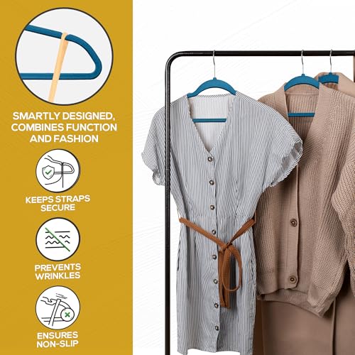 Image of Techzoo Premium Velvet Hangers 50 Pack Ultra Thin Non Slip Adult Felt Space Saving Slim Suit Hanger for Closet Heavy Duty Coat Pants Jackets Dress Hangers 360 Swivel Hook Hold Upto 10 lbs Blue