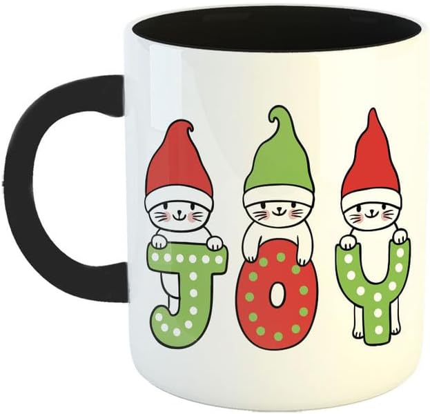 YaaNaa - Printed Coffee Mug, Christmas Gifts, Xmas Gifts - Joy 3 Cats, Secret Santa Gifts, Gifts for Family, Couples, Friends, Relatives, R5479-BK