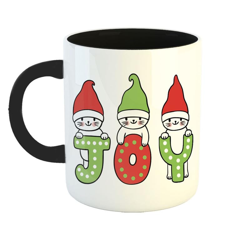 YaaNaa - Printed Coffee Mug, Christmas Gifts, Xmas Gifts - Joy 3 Cats, Secret Santa Gifts, Gifts for Family, Couples, Friends, Relatives, R5479-BK