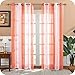 MRTREES Firanki z woalu, krótkie, półprzezroczyste, w paski, z oczkami, nowoczesny styl mieszkania, biało-pomarańczowe, 280 x 140 cm (wys. x szer.), do dekoracji pokoju dziecięcego, salonu, sypialni, zestaw 2 sztuk