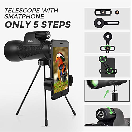 Monocular Telescope - 12X55 High Power Starscope Monocular Telescope with Smartphone Holder, BAK4 Prism & IPX7 Waterproof Monocular for Adults Kids Bird Watching Hunting Camping Hiking Traveling - Thumbnail 4