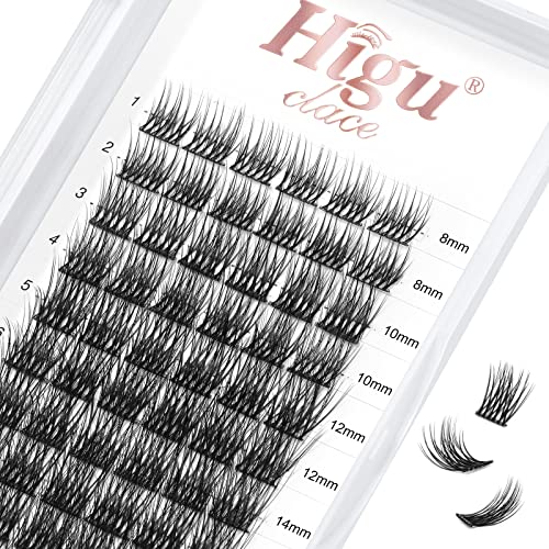 Higu clace Lash Clusters, 72pcs DIY Eyelash Extensions D Curl 8-16mm Lash, H07-D Curl-8-16mm