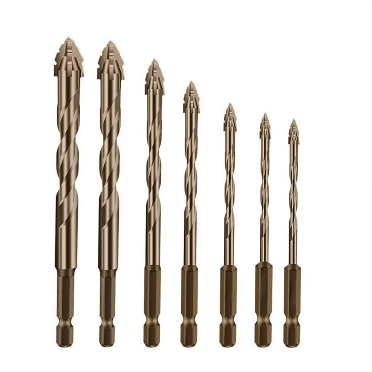 Granite Hole Concrete Wall Metal Heavy Duty Tile Drill Machine Bit Four-Flute Alloy Steel Carbide Drill Set for Ceramic, Glass (Brown) (7 Pcs)-image-41