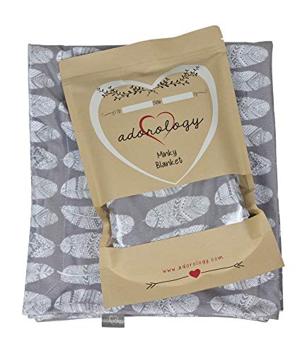 Adorology Minky Nursery Blanket | Gray White Feathers Design | Great for Any