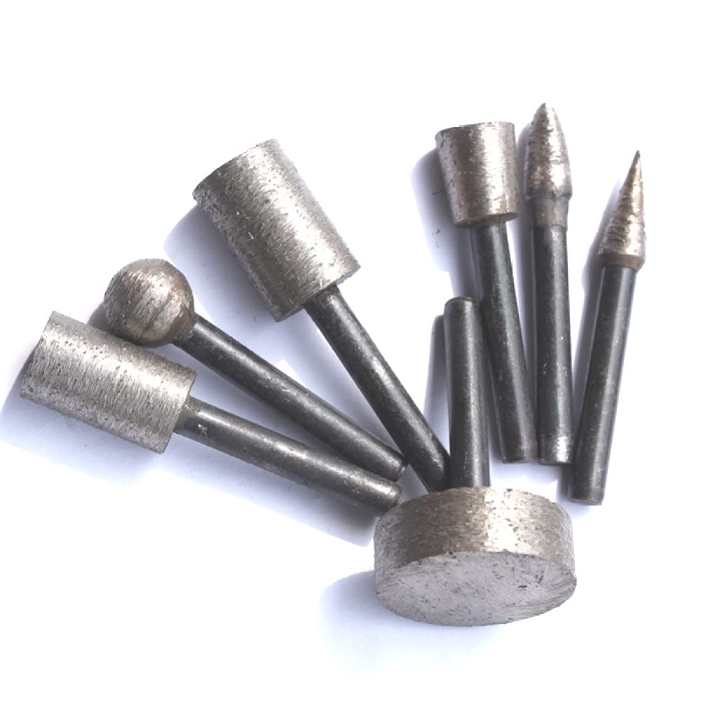 7 pièces/ensemble 46#6mm tige diamant têtes de meulage frittage points montés T boule cône roue cylindrique sculpture sur pierre meulage, 46