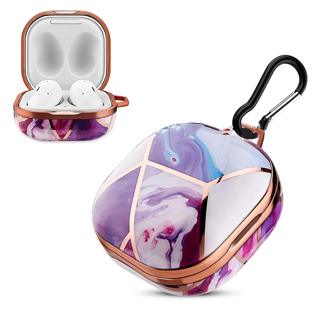 O OzoneCase for Samsung Galaxy Buds FE/2 Pro/2/Pro/Live - Designer Stylish Premium Cover With Keychain - Purple Gold
