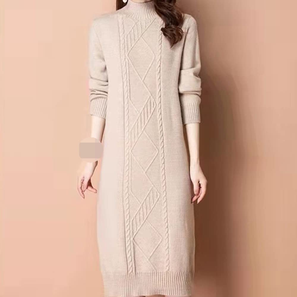 Pulls Tricot Femme,Robe Pull en Tricot À Col Rond pour Femme Beige Jupe Pull en Tricot Torsadé Pull Élégant All-Match Pullover Jumper Mode Cadeau pour Petite Amie Fête des Mères