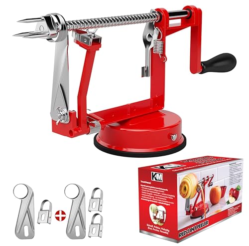 KMFUSION Apfelschäler - 3 in 1 Apfelschneider Und Kartoffelschäler Handbuch Obstschäler Kernbohrer mit Klingen aus Edelstahl - Langlebige Chromguss-Magnesiumlegierung mit Saugnapfbasis