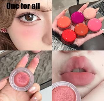 Lip&cheek Blurry Pudding Pot with Brush, Multi-use Natural Glow Face Blush, Soft Matte Blush Blurry Makeup Lipstick, Long-Lasting Makeup, High Color Rendering (04#)