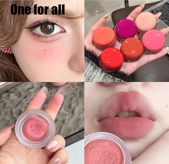 Lip&cheek Blurry Pudding Pot with Brush, Multi-use Natural Glow Face Blush, Soft Matte Blush Blurry Makeup Lipstick, Long-Lasting Makeup, High Color Rendering (04#)