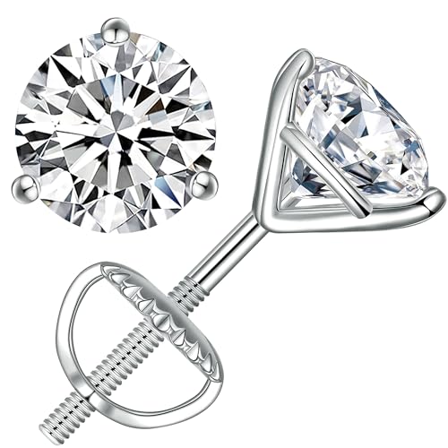 Moissanite Earrings, Screw Back Earrings for Women S925 Sterling Silver Hypoallergenic Earrings 18k Yellow Gold Plated Lab Created Moissanite Earrings D Color Brilliant Round Cut 0.3-3ct