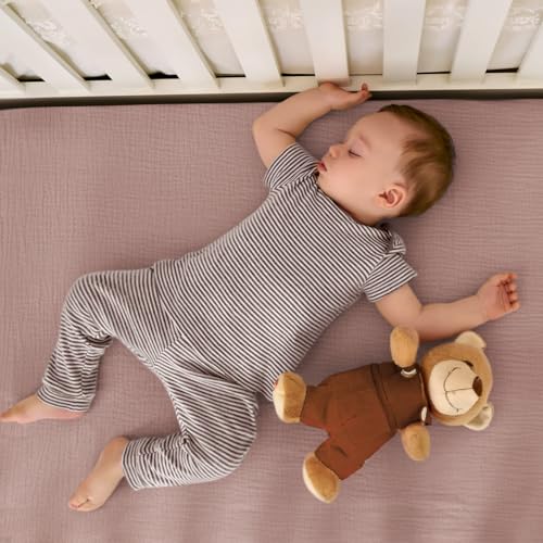 Image of lulumoon Mini Crib Sheets Muslin: Soft Cotton Fitted Mini Crib Mattress Sheets for Boys and Girls 2Pack